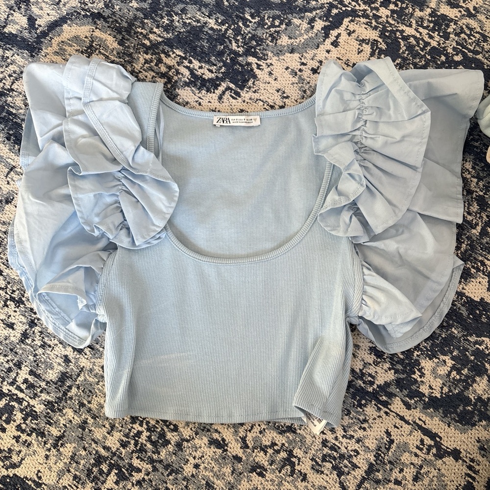 Zara Sky Blue Ruffled Blouse